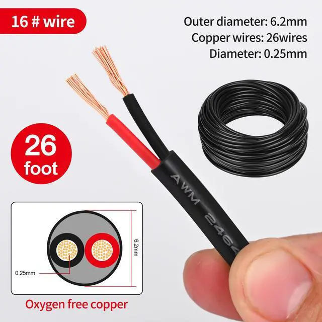 Alt view image 2 of 7 - 16 Gauge Wire 2 Conductor,16 AWG Electrical Wire Stranded PVC Cord Oxygen-Free Copper Cable,26FT 2 Core Pure Copper Flexible Cable Wire for LED Lamp Lighting Strips Automotive (16AWG-2C, 26FT)