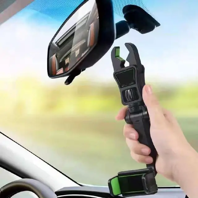 Alt view image 6 of 7 - Car Rear View Mirror Phone Holder, 360° Rotating Rearview Mirror Phone Mount, ABS Multi-Functional Adjustable Cellphone Holder, Universal Car Phone Holder for All Smartphones (Black/Green)