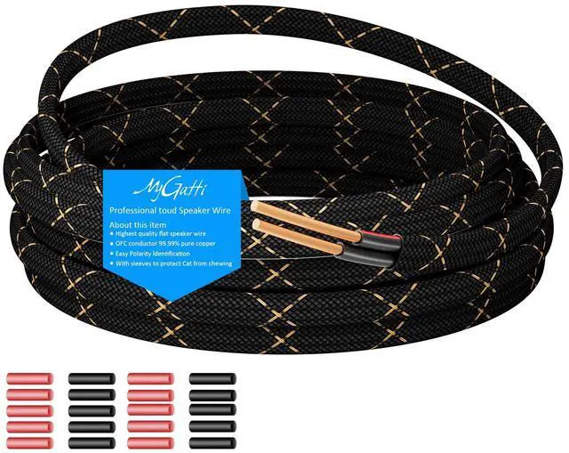 Main image of 14/2 Speaker Wire 25 Feet, 14AWG Gauge Speaker Cable, Direct Burial, Durable Nylon Braided, in Wall, 2 Conductors, OFC Oxygen-Free Copper, for Car Audio Stereos, Home Theater, Surround Sound, Radio