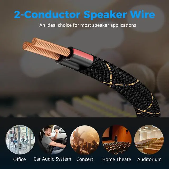 Alt view image 3 of 7 - 14/2 Speaker Wire 25 Feet, 14AWG Gauge Speaker Cable, Direct Burial, Durable Nylon Braided, in Wall, 2 Conductors, OFC Oxygen-Free Copper, for Car Audio Stereos, Home Theater, Surround Sound, Radio