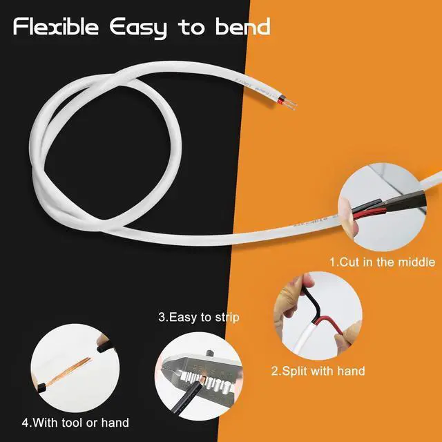 Alt view image 4 of 7 - 18/2 AWG 100FT Electrical Wire 18 Gauge 100 Feet 2 Conductor Speaker Wire CL2 Rated Speaker Cable Wire White Jacket Outdoor Direct Burial in Ground in Wall Extension Cord Cable Red Black