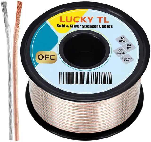 Main image of 16 Gauge Speaker Wire Cable, OFC(Oxygen-Free Copper),50 ft Spool, Gold and Silver, for Home Theater, Stereo Systems