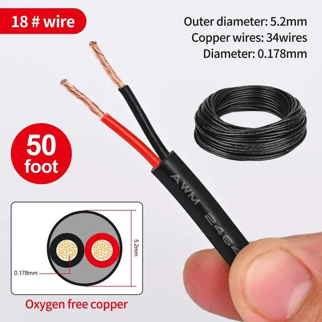 Alt view image 2 of 7 - 18 Gauge 2 Conductor PVC Cord, Oxygen-Free Copper Cable, 50FT Pure Copper Electrical Wire for LED Lamp Lighting Strips, Automotive