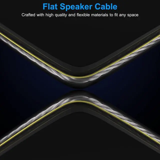 Alt view image 4 of 7 - 16/2 Speaker Flat Wire Cable with Banana Tip Plugs 35 FT, 16 Gauge AWG Wire, Tinned OFC Copper, Transparent Jacket with Yellow Polarity Marker, for Indoor & Outdoor, Hi-Fi Sound