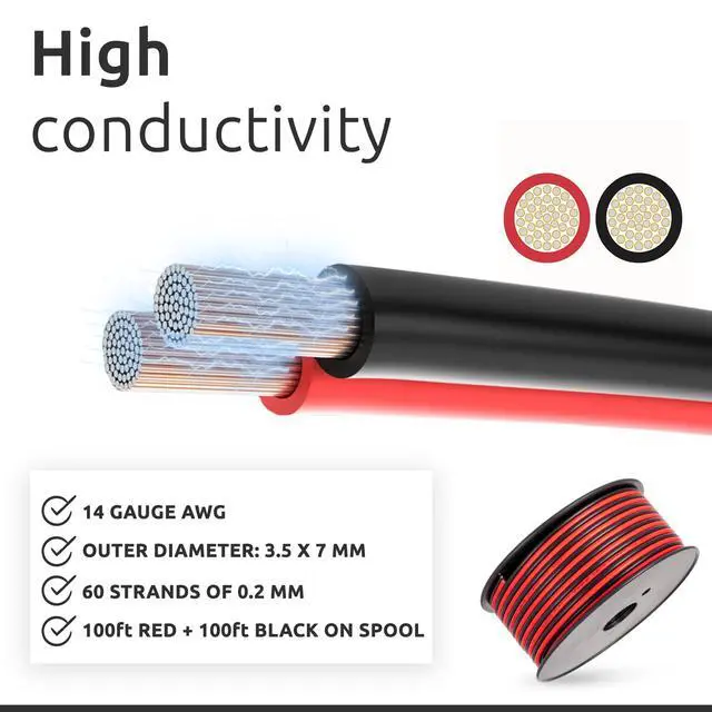 Alt view image 4 of 6 - 14 Gauge AWG Speaker Wire Cable 100ft red-Black for Car, Home, HiFi, RV or Home Theater CCA