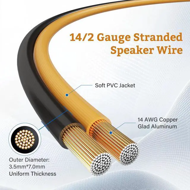 Alt view image 2 of 6 - 14 Gauge AWG Speaker Wire Spool Kit 100 FT, 2 Conductor CCA Low Voltage Electrical Hookup Parallel Zip Cable Bulk, Flexible Easy to Peel for DC Automotive Car Audio Stereo Home Theater LED+ Stripper