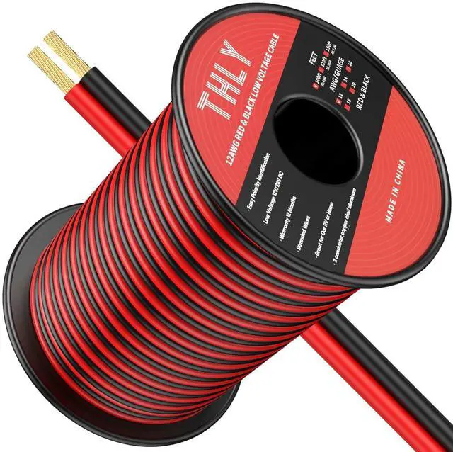 Main image of 100FT 12 Gauge Wire, 2 Conductor Red & Black Electrical Cable, 12 AWG Ultra Flexible Low Voltage Automotive Wire for 12V LED Lighting, Car, Speaker, Marine, Lamp, Landscape