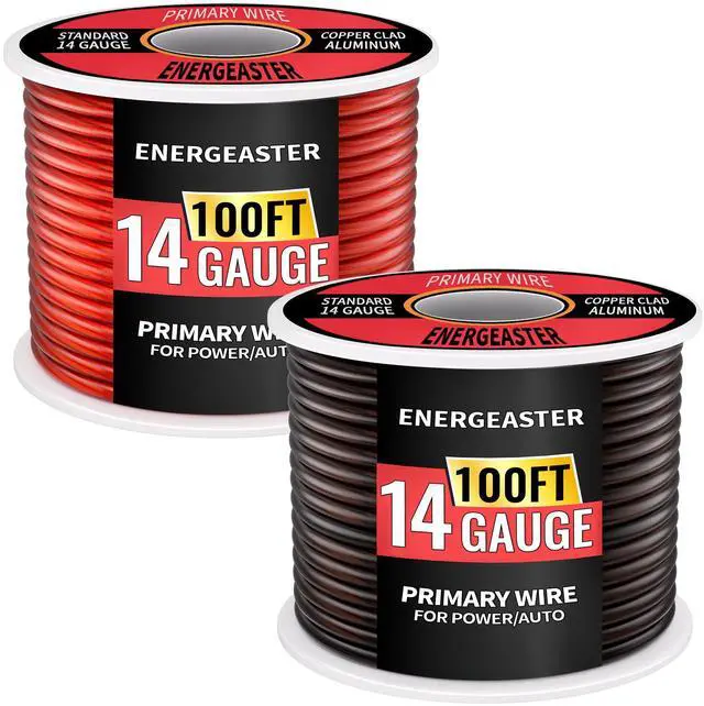 Main image of 14 Gauge Wire(100FT Black + 100FT Red) Copper Clad Aluminum CCA Battery Cable, Primary Power/Ground Cable for Car Audio Speaker, RV Trailer, Amp, Inverter RV Truck, Solar Equipment, Translucent Jacket