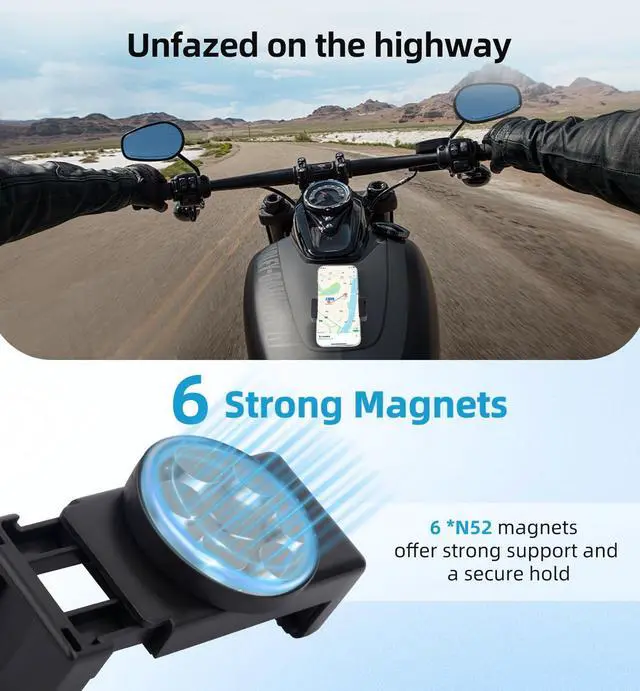 Alt view image 4 of 7 - Magnetic Motorcycle Phone Mount - Strong Magnetic Phone Holder with 1/4" Screw & Cold Shoe for Harley, ATV, Golf Cart, Gym Equipment (Fits 4.7"-6.8" Phones) SJ023