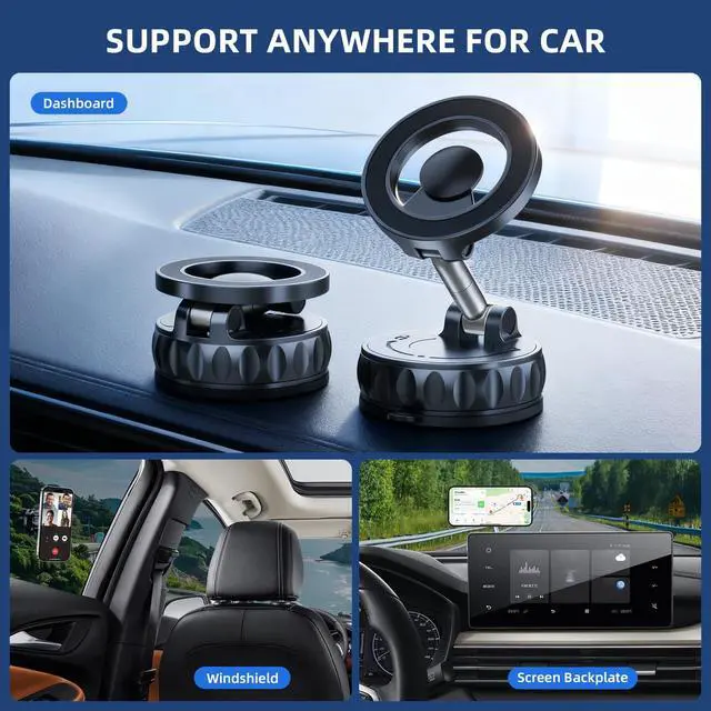Alt view image 2 of 7 - Ultra Strong Magnetic Car Phone Holder - 360° Adjustable Vacuum Suction Cup Foldable Phone Mount for MagSafe, Compatible with iPhone, Android, and All Smartphones - for Car/Gym/Kitchen