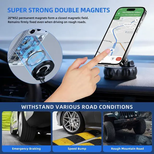 Alt view image 4 of 7 - Ultra Strong Magnetic Car Phone Holder - 360° Adjustable Vacuum Suction Cup Foldable Phone Mount for MagSafe, Compatible with iPhone, Android, and All Smartphones - for Car/Gym/Kitchen