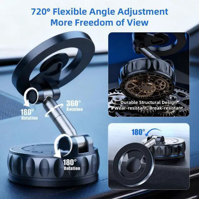 Alt view image 6 of 7 - Ultra Strong Magnetic Car Phone Holder - 360° Adjustable Vacuum Suction Cup Foldable Phone Mount for MagSafe, Compatible with iPhone, Android, and All Smartphones - for Car/Gym/Kitchen