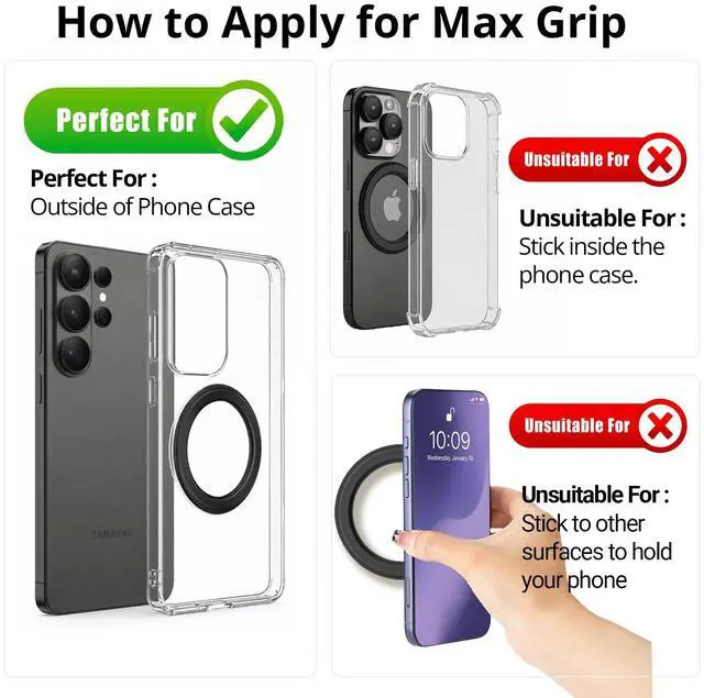 Alt view image 7 of 7 - 2X Stronger for MagSafe Sticker, Magnetic Phone Mount, Magnets for Back of Phone, Sticky Base for PopSocket Kindle, Compatible with Most Case & All Phones (2, Black)