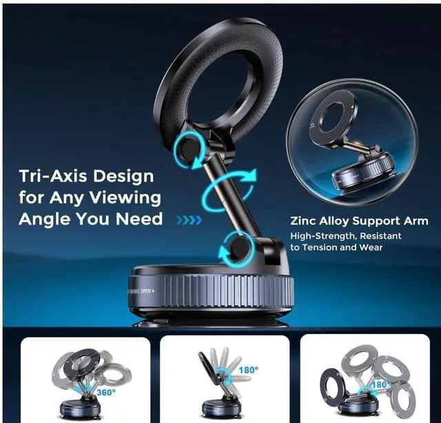 Alt view image 2 of 5 - 2026 Upgraded Vacuum Magnetic Car Phone Holder 360° Reinforced 96LBS Ultra Suction Cup Phone Mount for MagSafe Cell Phone Holders for Your Car/Gym/Mirror Mount for iPhone & Android