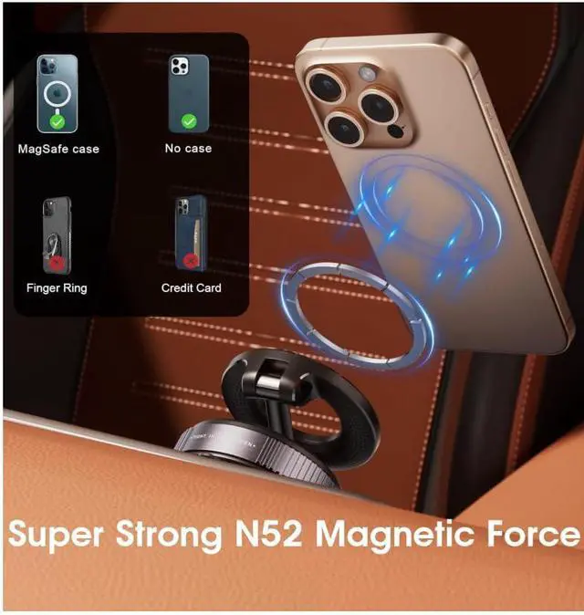 Alt view image 3 of 5 - 2026 Upgraded Vacuum Magnetic Car Phone Holder 360° Reinforced 96LBS Ultra Suction Cup Phone Mount for MagSafe Cell Phone Holders for Your Car/Gym/Mirror Mount for iPhone & Android