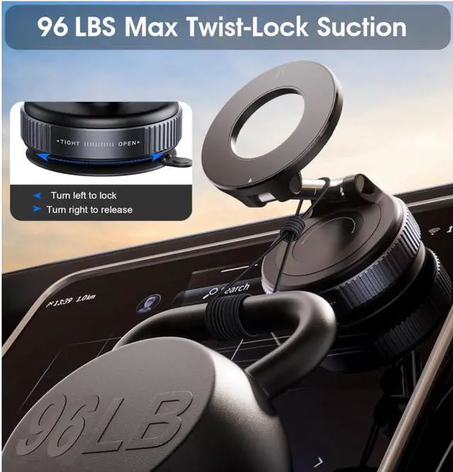 Alt view image 4 of 5 - 2026 Upgraded Vacuum Magnetic Car Phone Holder 360° Reinforced 96LBS Ultra Suction Cup Phone Mount for MagSafe Cell Phone Holders for Your Car/Gym/Mirror Mount for iPhone & Android