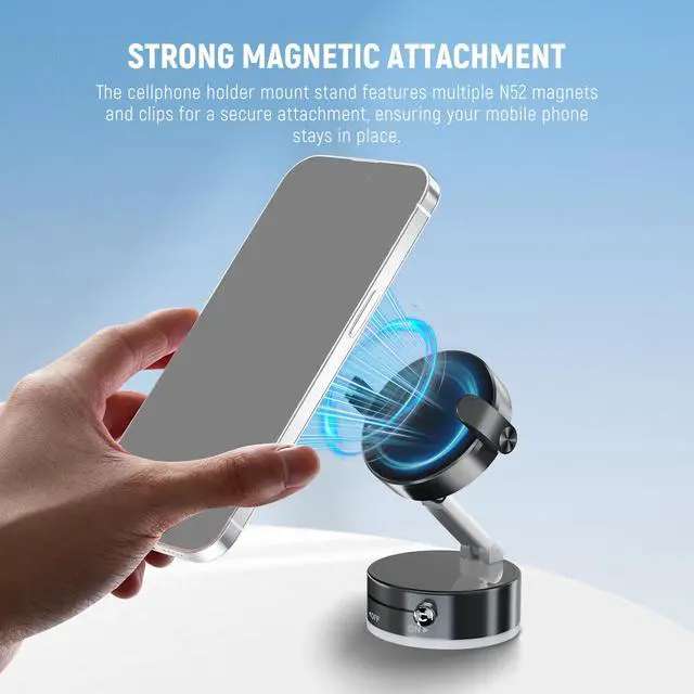 Alt view image 4 of 7 - ENTRY LEVEL VERSION Magnetic Cell Phone Holder Mount Stand Foldable with Vacuum Suction Cup for Your Car Windshield Dash Gym, 360 Rotating Compatible with MagSafe iPhone for Video Recording, A9