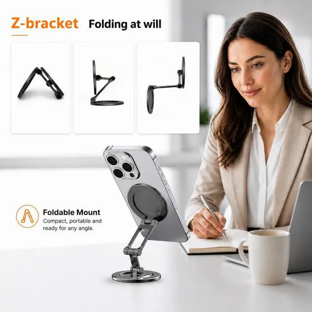 Alt view image 2 of 7 - Magnetic Phone Holder for Gym Equipment, Magnetic Phone Mount for Golf Cart, Car & Desk, Magnetic Phone Mount for MagSafe, Strong N55 Magnet, Foldable Adjustable Stand for iPhone 17-12