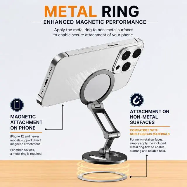 Alt view image 6 of 7 - Magnetic Phone Holder for Gym Equipment, Magnetic Phone Mount for Golf Cart, Car & Desk, Magnetic Phone Mount for MagSafe, Strong N55 Magnet, Foldable Adjustable Stand for iPhone 17-12