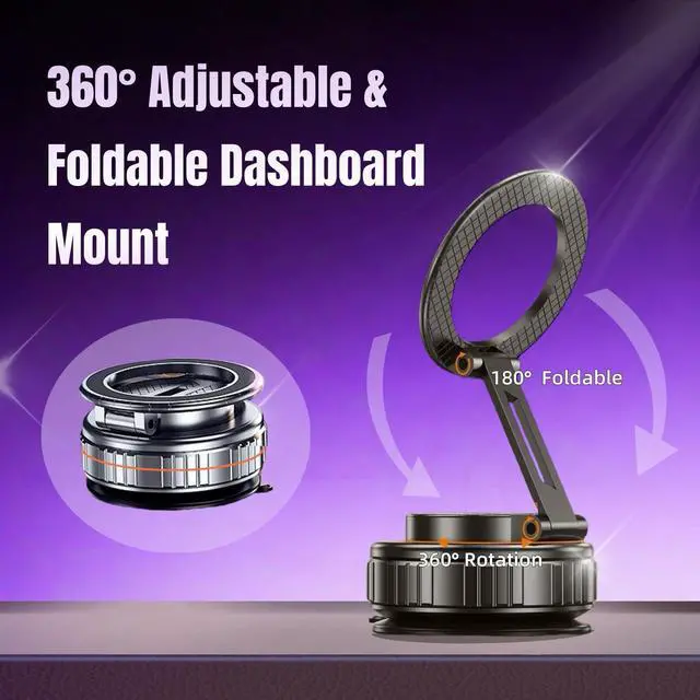Alt view image 3 of 7 - Magnetic Vacuum Car Phone Holder with Strong Suction Cup 360° Adjustable Foldable Phone Mount Portable Phone Holders for Your Car/Gym/Mirror Mount for iPhone & Android