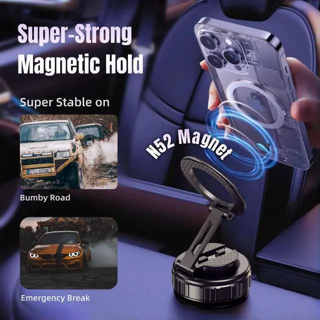 Alt view image 4 of 7 - Magnetic Vacuum Car Phone Holder with Strong Suction Cup 360° Adjustable Foldable Phone Mount Portable Phone Holders for Your Car/Gym/Mirror Mount for iPhone & Android
