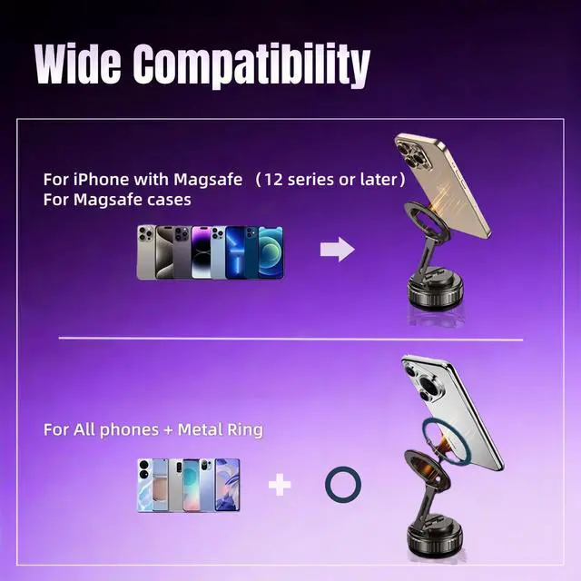 Alt view image 6 of 7 - Magnetic Vacuum Car Phone Holder with Strong Suction Cup 360° Adjustable Foldable Phone Mount Portable Phone Holders for Your Car/Gym/Mirror Mount for iPhone & Android
