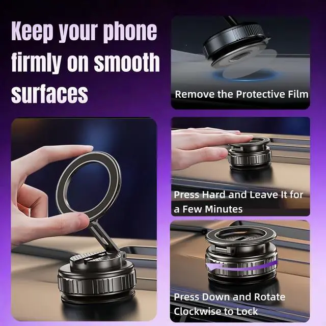 Alt view image 7 of 7 - Magnetic Vacuum Car Phone Holder with Strong Suction Cup 360° Adjustable Foldable Phone Mount Portable Phone Holders for Your Car/Gym/Mirror Mount for iPhone & Android