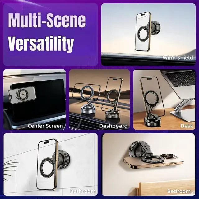 Alt view image 5 of 7 - Magnetic Vacuum Car Phone Holder with Strong Suction Cup 360° Adjustable Foldable Phone Mount Portable Phone Holders for Your Car/Gym/Mirror Mount for iPhone & Android