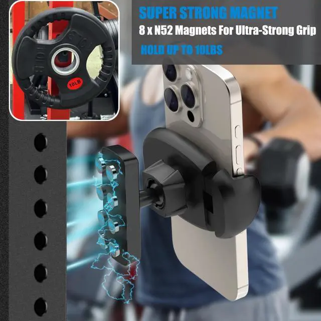 Alt view image 2 of 7 - Gym Magnetic Phone HolderStrong Magnets 360 Adjustable Magnetic Phone Mount, Phone Tripod Holder Gym Accessories for Women Men Workout Essentials for 4-7" Smartphones