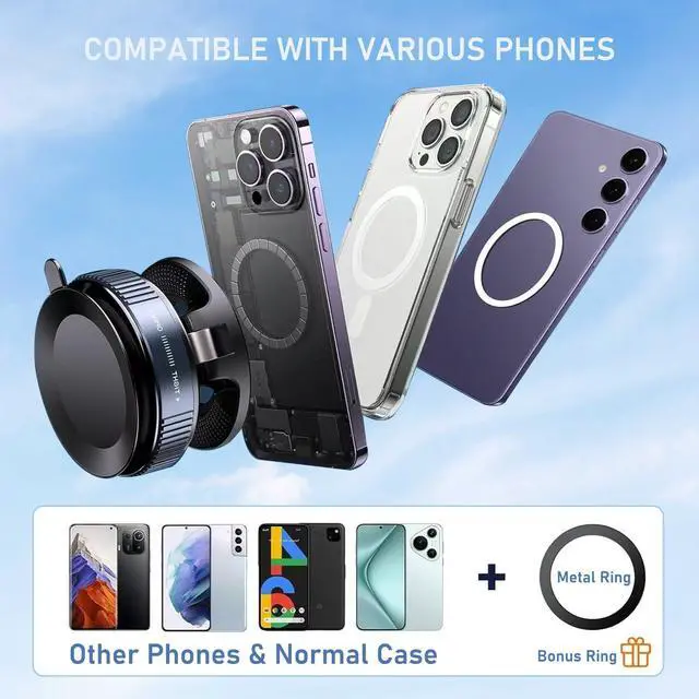 Alt view image 7 of 7 - Vacuum Magnetic Phone Holder, 360° Adjustable Magnetic Car Mount, Foldable Portable Suction Cup Cell Phone Mount for Car/Gym/Mirror/Shower, Compatible with All Smartphones & All Car Models