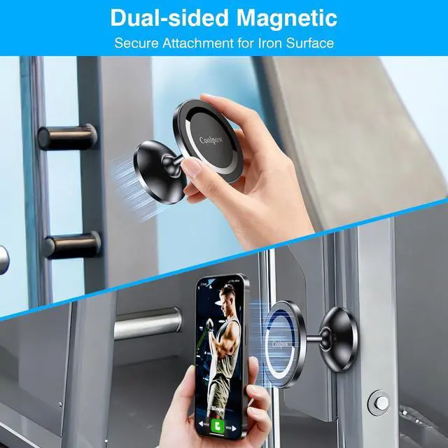 Alt view image 4 of 7 - Gym Magnetic Phone Holder Mount for MagSafeAll MetalDual Magnetic Phone Holder for Gym Accessories Attach to Metal Surface, Gym Phone Holder Magnet for iPhone 16 15 14 13 Pro Max Gift for Men Women