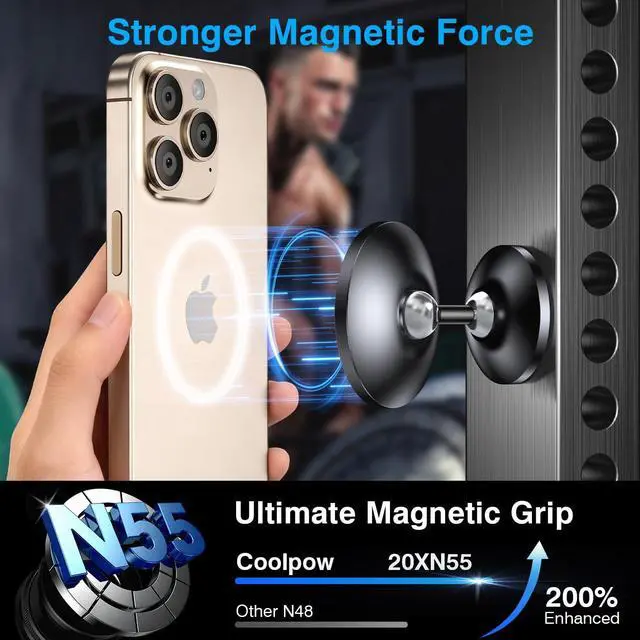 Alt view image 5 of 7 - Gym Magnetic Phone Holder Mount for MagSafeAll MetalDual Magnetic Phone Holder for Gym Accessories Attach to Metal Surface, Gym Phone Holder Magnet for iPhone 16 15 14 13 Pro Max Gift for Men Women