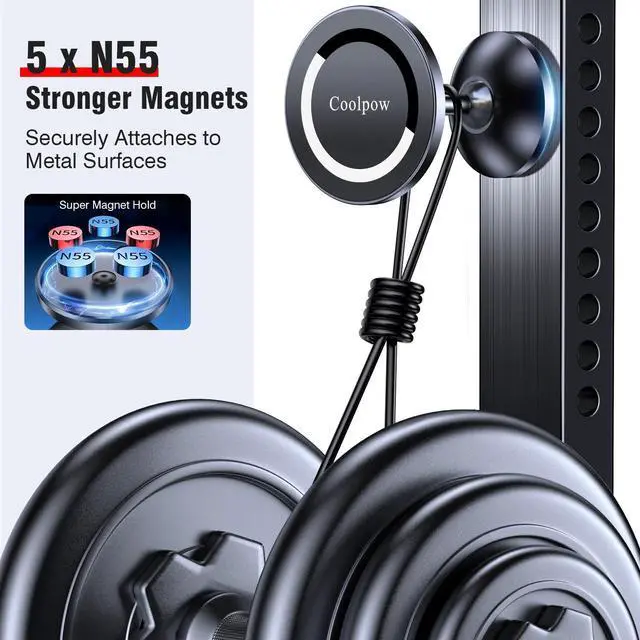 Alt view image 6 of 7 - Gym Magnetic Phone Holder Mount for MagSafeAll MetalDual Magnetic Phone Holder for Gym Accessories Attach to Metal Surface, Gym Phone Holder Magnet for iPhone 16 15 14 13 Pro Max Gift for Men Women