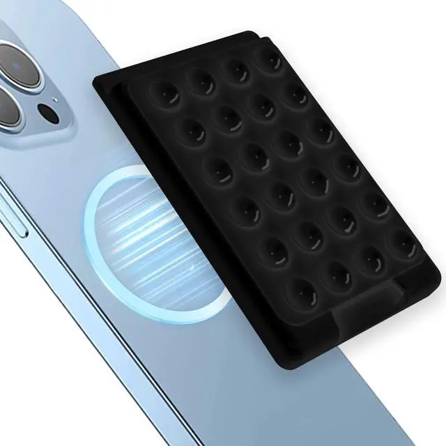 Main image of Magnetic Suction Phone Card Holder Mount for MagSafe Wallet, Compatible with iPhone MagSafe Phone Case, Hands-Free Mirror Shower Phone Holder Accessory for TikTok Videos and Selfies, Black