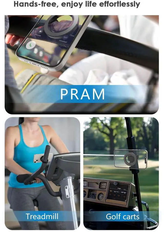 Alt view image 3 of 7 - Magnetic Phone Mount for Outdoor Activities Compatible with Golf Carts, Yachts, Strollers, and More | Adjustable Silicone Strap & Anti-Slip Design