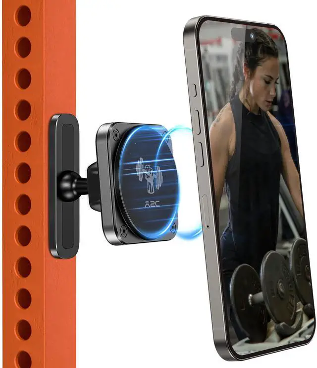 Main image of Magnetic Phone Holder for Gym, Aluminum Alloy Base Attach to Metal & Non-Metal Surfaces, Gym Phone Mount for MagSafe iPhone 12-17 Series, Ideal Gym Essentials for Workouts Recording