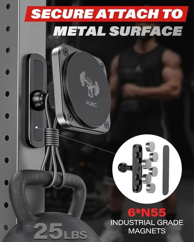 Alt view image 2 of 7 - Magnetic Phone Holder for Gym, Aluminum Alloy Base Attach to Metal & Non-Metal Surfaces, Gym Phone Mount for MagSafe iPhone 12-17 Series, Ideal Gym Essentials for Workouts Recording