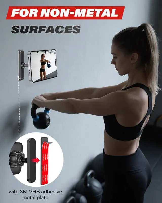 Alt view image 5 of 7 - Magnetic Phone Holder for Gym, Aluminum Alloy Base Attach to Metal & Non-Metal Surfaces, Gym Phone Mount for MagSafe iPhone 12-17 Series, Ideal Gym Essentials for Workouts Recording