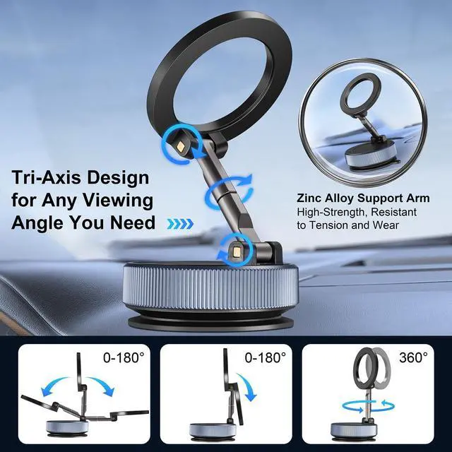 Alt view image 2 of 7 - Vacuum Magnetic Suction Phone Holder360° Adjustable Magnetic Car Phone Holder ,Foldable and Retractable Hands-Free Suction Cup Phone ,Phone Holders for Your Car/Gym/Mirror Mount for iPhone & Android