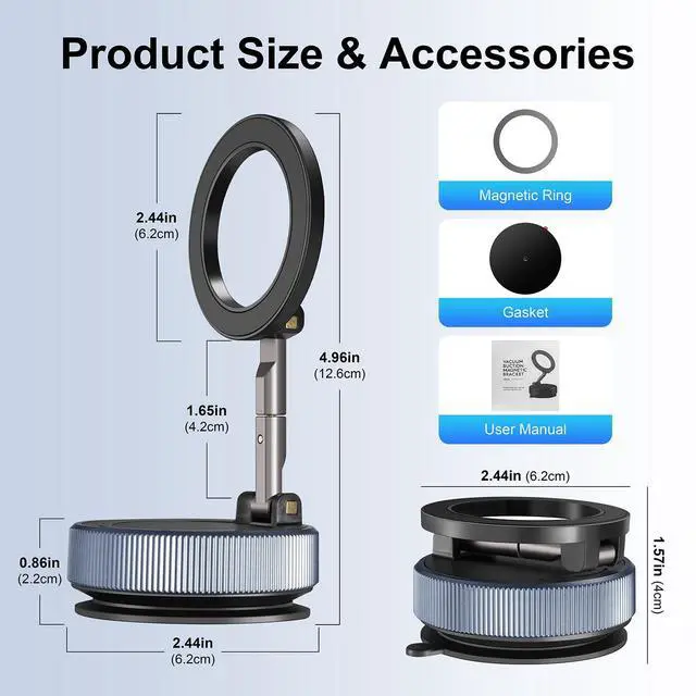 Alt view image 5 of 7 - Vacuum Magnetic Suction Phone Holder360° Adjustable Magnetic Car Phone Holder ,Foldable and Retractable Hands-Free Suction Cup Phone ,Phone Holders for Your Car/Gym/Mirror Mount for iPhone & Android