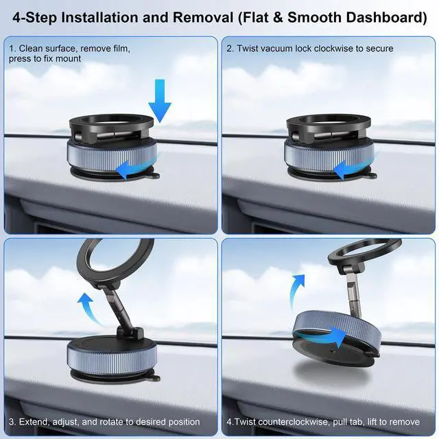 Alt view image 6 of 7 - Vacuum Magnetic Suction Phone Holder360° Adjustable Magnetic Car Phone Holder ,Foldable and Retractable Hands-Free Suction Cup Phone ,Phone Holders for Your Car/Gym/Mirror Mount for iPhone & Android
