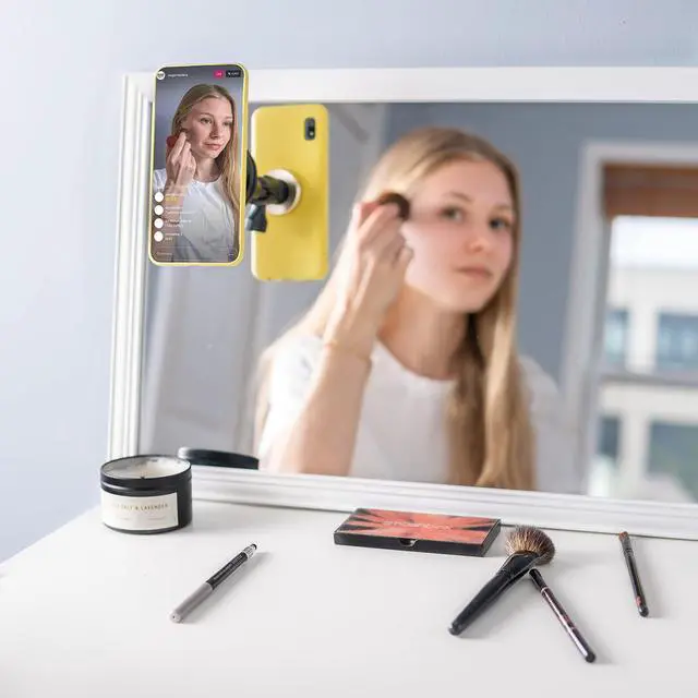 Alt view image 2 of 7 - Magnet Phone Holder Reusable Stand, Portable Mount for Shower Mirror Kitchen Window & Bathroom Compatible with All Phones, Ideal for Content, TikTok, Instagram, Movies & Music
