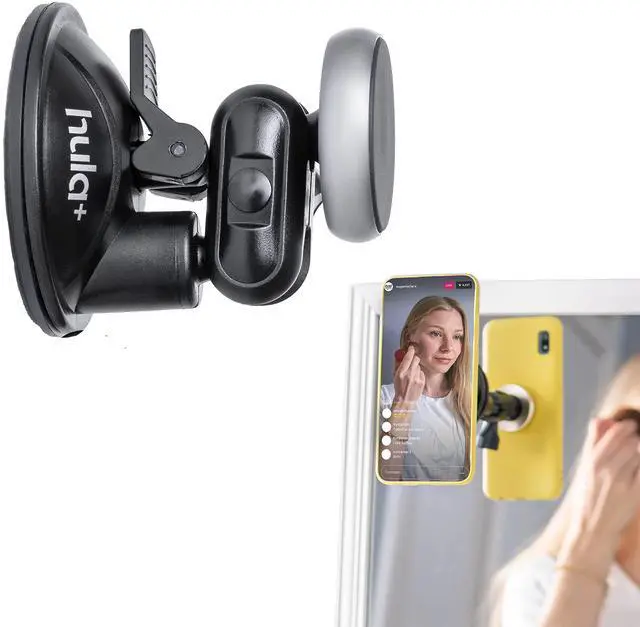 Main image of Magnet Phone Holder Reusable Stand, Portable Mount for Shower Mirror Kitchen Window & Bathroom Compatible with All Phones, Ideal for Content, TikTok, Instagram, Movies & Music