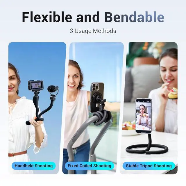 Alt view image 3 of 7 - 29.5'' Magnetic Flexible Gooseneck Phone Mount Holder for iPhone 17 16 15 Pro Max & Action Camera,Long Arm Bendable Selfie Stick Cell Phone Stand with 1/4"20 for Stroller Treadmill Gym Shopping Cart