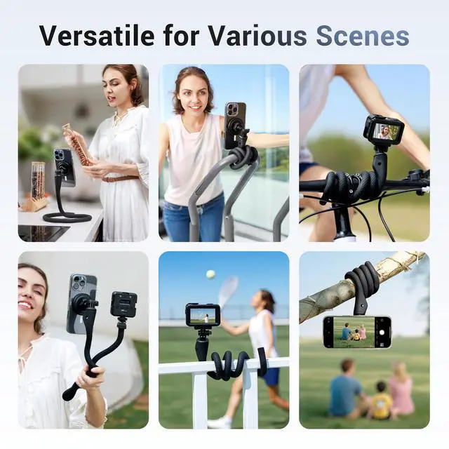 Alt view image 2 of 7 - 29.5'' Magnetic Flexible Gooseneck Phone Mount Holder for iPhone 17 16 15 Pro Max & Action Camera,Long Arm Bendable Selfie Stick Cell Phone Stand with 1/4"20 for Stroller Treadmill Gym Shopping Cart