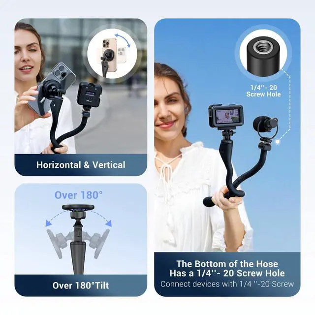 Alt view image 5 of 7 - 29.5'' Magnetic Flexible Gooseneck Phone Mount Holder for iPhone 17 16 15 Pro Max & Action Camera,Long Arm Bendable Selfie Stick Cell Phone Stand with 1/4"20 for Stroller Treadmill Gym Shopping Cart