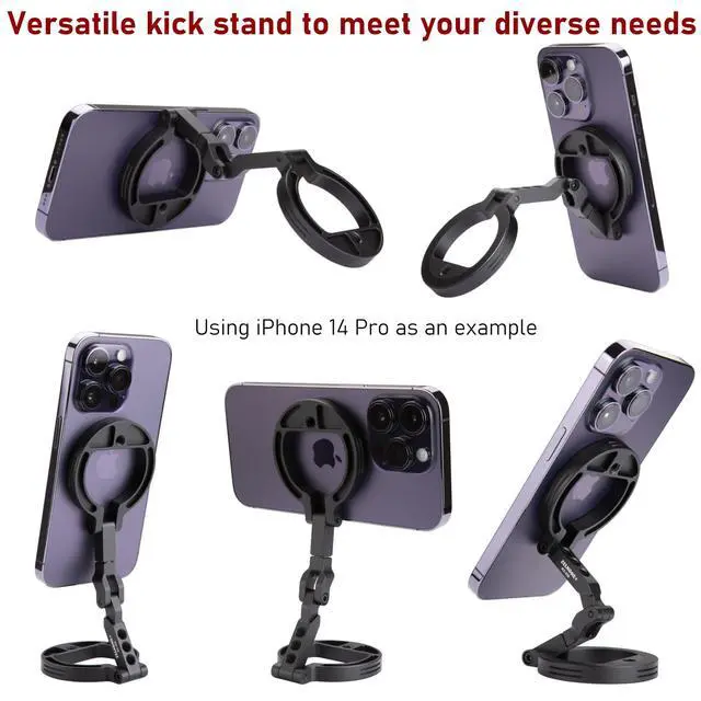 Alt view image 6 of 7 - Double Magnetic Ring Phone Holder Attach to Any Iron Surface | 1/4" Screw Hole | Compatible with iPhone 17/16/15/14/13/12 Pro Max Series & Magnetic Cases (MS-02R)