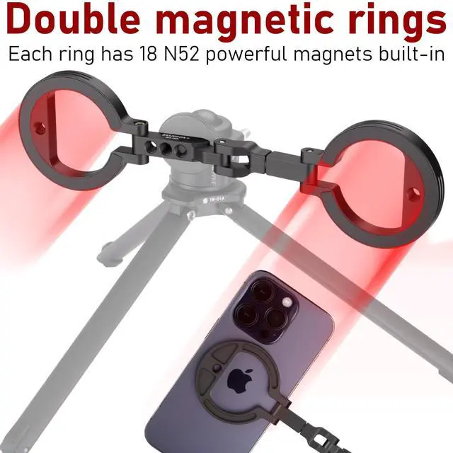 Alt view image 7 of 7 - Double Magnetic Ring Phone Holder Attach to Any Iron Surface | 1/4" Screw Hole | Compatible with iPhone 17/16/15/14/13/12 Pro Max Series & Magnetic Cases (MS-02R)
