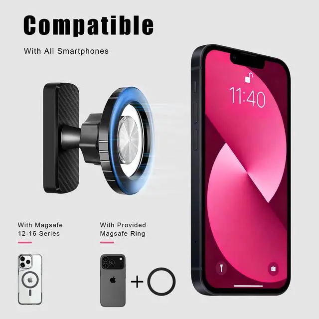 Alt view image 3 of 7 - Magnetic Phone Holder for Golf Cart, Car, Gym & Home Strong Magnet Mount with 360° Adjustable Rotation Anti-Slip Rubberized Base Compatible with iPhone & Android with Magnetic Ring Gifts for Golfers