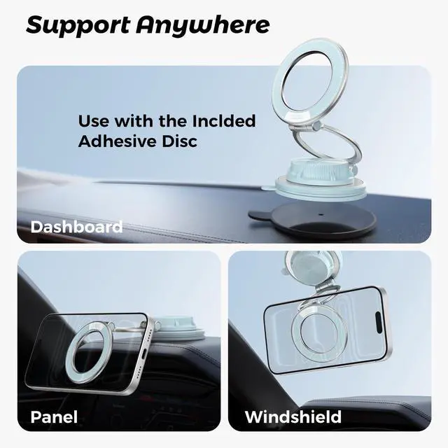 Alt view image 3 of 7 - Magnetic Car Phone Holder, Suction Phone Mount for MagSafe, Compatible with iPhone 17 16 15 14 13 12 Series, Removable Hands-Free Selfies/Video for TikTok Influencer/Creator, Light Blue